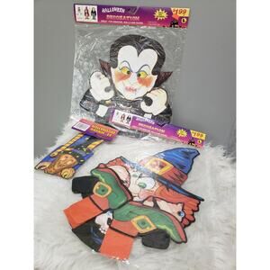 NEW 3 vintage HINGED Halloween Die Cut witch vampire dracula retro decor 90s
